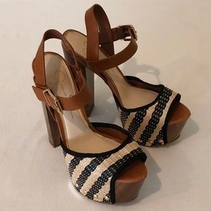Jessica Simpson Block Heels Size 7 M 37 Brown Tan